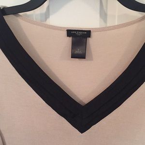 Ann Taylor beige and satin v neck blouse